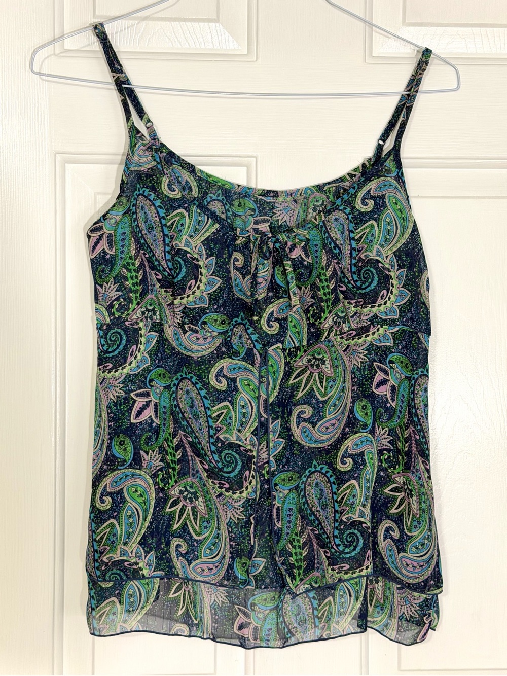 Y2K Cami Paisley Print- Blue & Green Adjustable Strap Fairy Sheer M